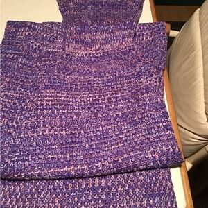 Mermaid purple blanket. Super soft. Like new. Knit/crochet. 70” long. Tail feet.
